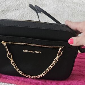 Michael Kors Black Crossbody Camera Bag with Gold Hardware